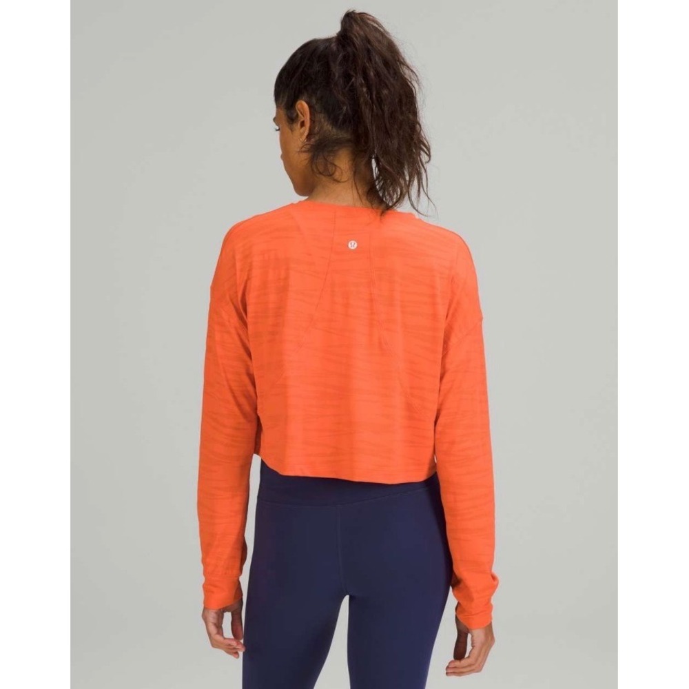 Lululemon Muscle Love Long Sleeve Shirt Womens Tiger Mesh Warm Coral Crop M 6/8 - Picture 4 of 8
